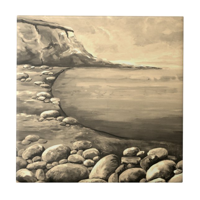 Atlantic Sea Coast Hand Painted Tile (Front)