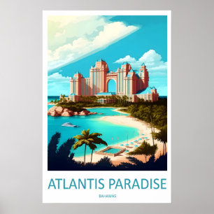 Atlantis Paradise Vintage Travel Poster Ski