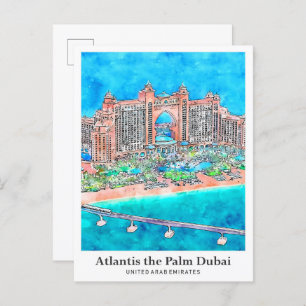 Atlantis the Palm Dubai UAE Travel Watercolor Postcard