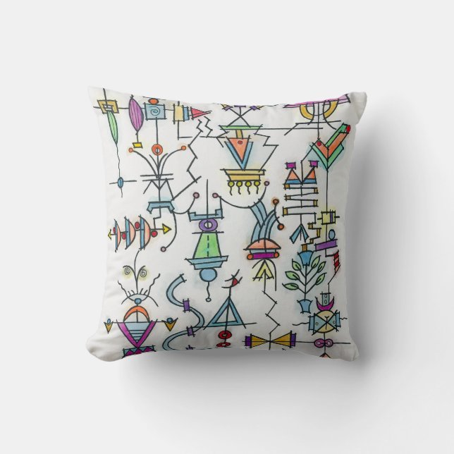 Atlantis Two-Whimsical Hand Painted Abstract Art Cushion (Front)