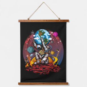 Atlas Astronaut Holding Earth Mars Galaxy Cosmic  Hanging Tapestry