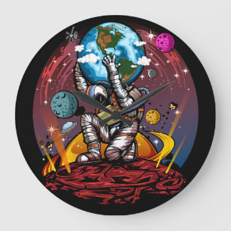 Atlas Astronaut Holding Earth Mars Galaxy Cosmic Large Clock