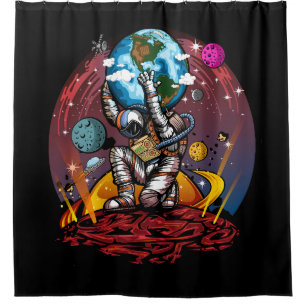 Atlas Astronaut Holding Earth Mars Galaxy Cosmic Shower Curtain