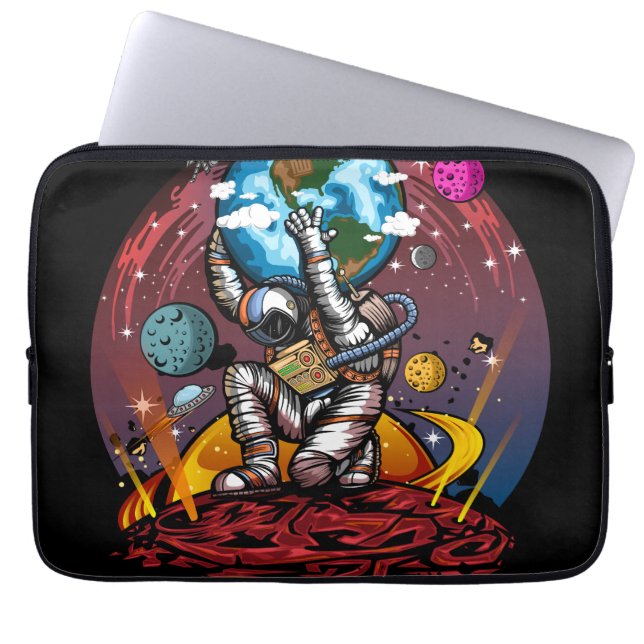 Atlas Astronaut Holding Earth Mars Galaxy Laptop Sleeve (Front)
