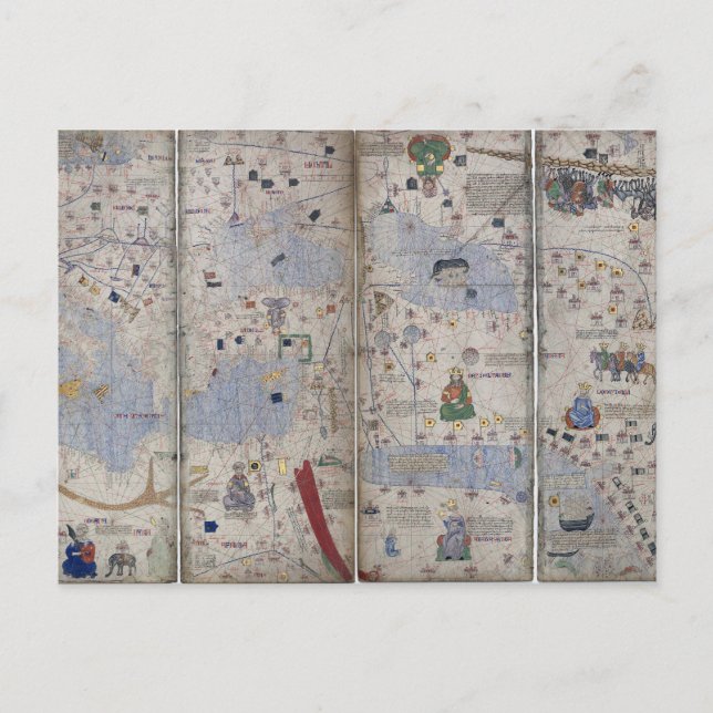 Atlas Catalan World Map 14th c. Abraham Cresques Postcard (Front)