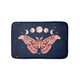 Atlas Moth Night Sky Cosmos Moon Phase   Boho Art Bath Mat