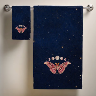 Atlas Moth Night Sky Cosmos Moon Phase   Boho Art Bath Towel Set
