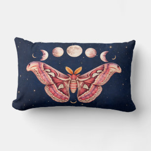 Atlas Moth Night Sky Cosmos Moon Phase Boho Art Lumbar Cushion