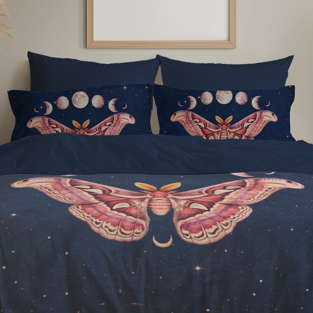 Atlas Moth Night Sky Cosmos Moon Phase | Boho Art Pillowcase (Creator Uploaded)