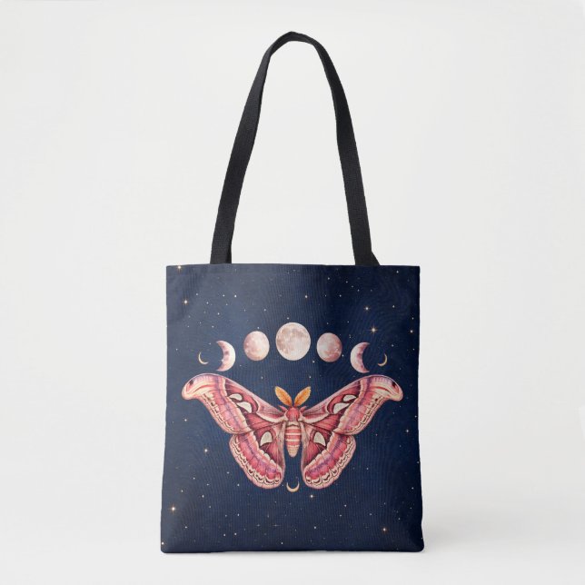 Atlas Moth Night Sky Cosmos Moon Phase | Boho Art Tote Bag (Front)