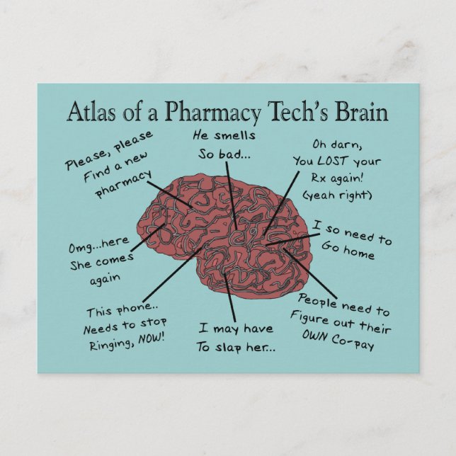 Atlas of a Pharmacy Tech's Brain Postcard (Front)