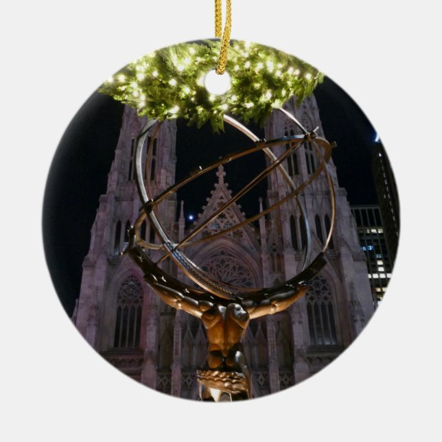 Atlas & St. Patrick's Cathedral - Ceramic Tree Decoration (Front)