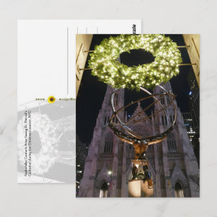 Atlas & St. Patrick's Cathedral, Christmas, NYC - Postcard