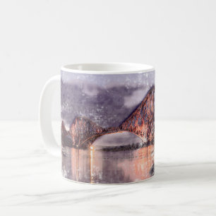 Atmospheric Forth Bridge at Twilight Watercolour Coffee Mug