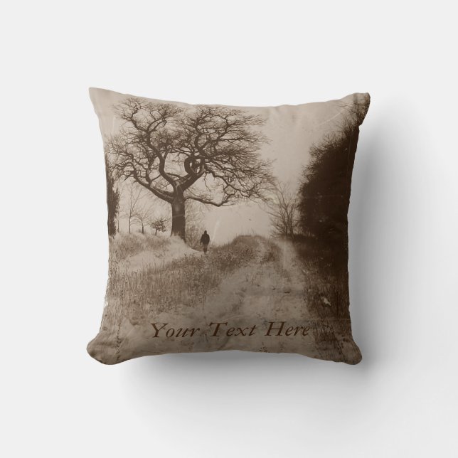 atmospheric photo of snow covered country lane cushion (Front)