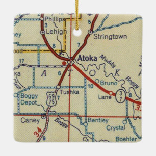 Atoka OK Vintage Map Ceramic Ornament