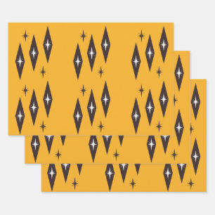 Atomic 1950’s Diamonds Pattern Orange Wrapping Paper Sheet