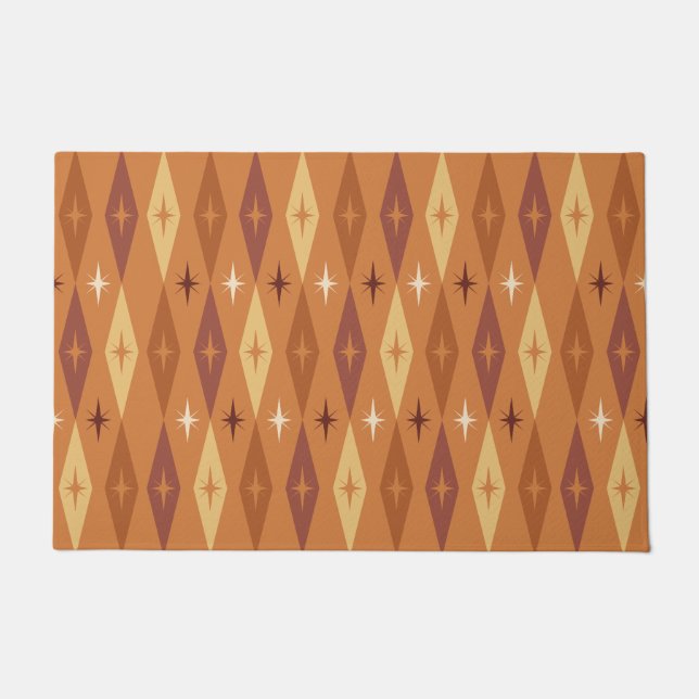 Atomic 1950’s Diamonds Stars Orange Doormat (Front)