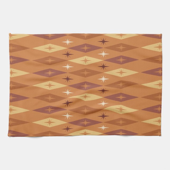 Atomic 1950’s Diamonds Stars Orange Tea Towel (Horizontal)