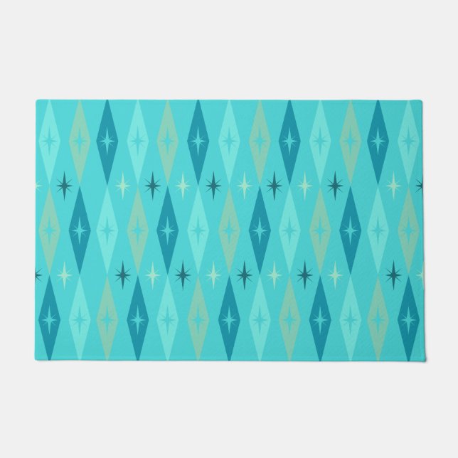 Atomic 1950’s Diamonds Stars Turquoise Doormat (Front)