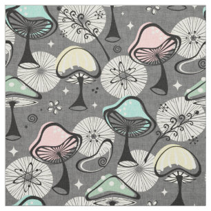 Atomic 50s Mid Mod Mushrooms Grey ©studioxtine Fabric