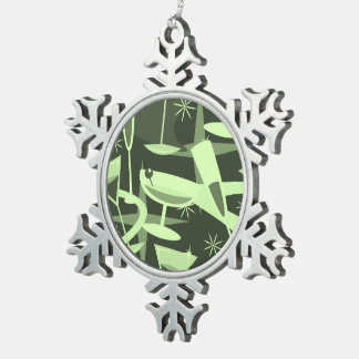 Atomic 50s Retro Martini Cocktail Pattern Snowflake Pewter Christmas Ornament