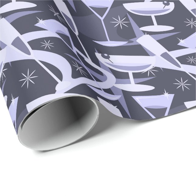 Atomic 50s Retro Martini Cocktail Pattern Wrapping Paper (Roll Corner)