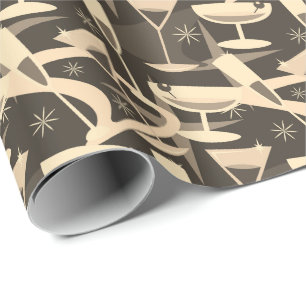 Atomic 50s Retro Martini Cocktail Pattern Wrapping Paper
