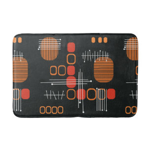 Atomic Abstract Barkcloth Black Burnt Orange Bath Mat
