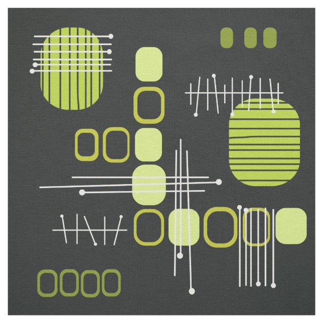 Atomic Abstract Barkcloth Black Chartreuse Fabric (Swatch)
