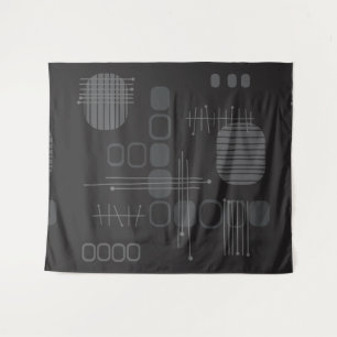 Atomic Abstract Barkcloth Black Tapestry