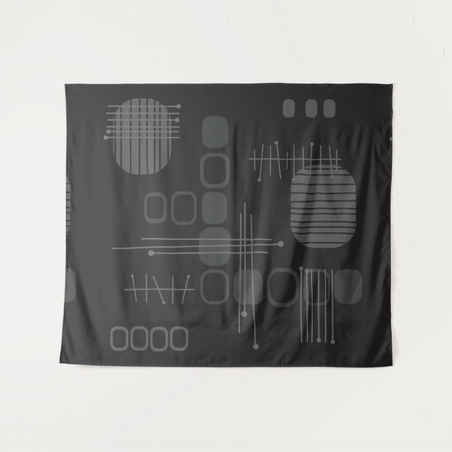 Atomic Abstract Barkcloth Black Tapestry (Front (Horizontal))