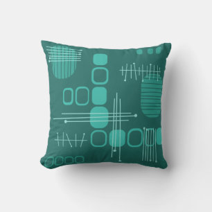 Atomic Abstract Barkcloth Teal Cushion