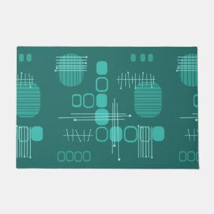 Atomic Abstract Barkcloth Teal Doormat