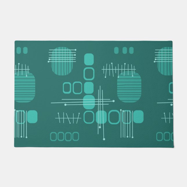 Atomic Abstract Barkcloth Teal Doormat (Front)