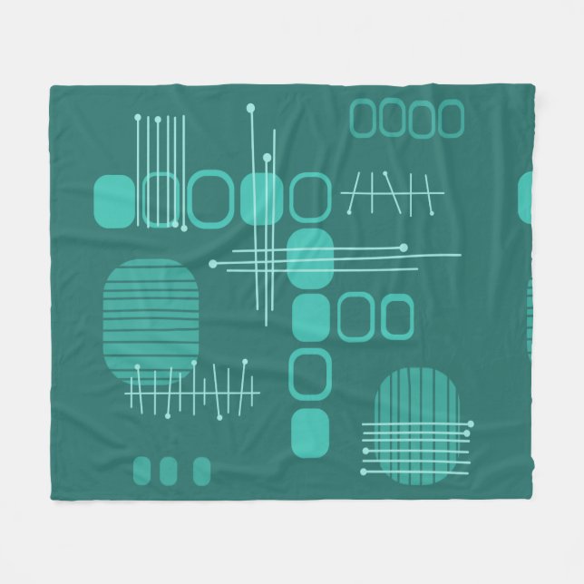 Atomic Abstract Barkcloth Teal Fleece Blanket (Front (Horizontal))