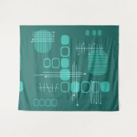 Atomic Abstract Barkcloth Teal