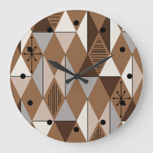 Atomic Age Art Diamonds Brown Large Clock