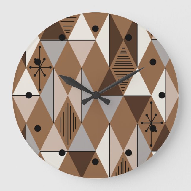Atomic Age Art Diamonds Brown Large Clock (Front)