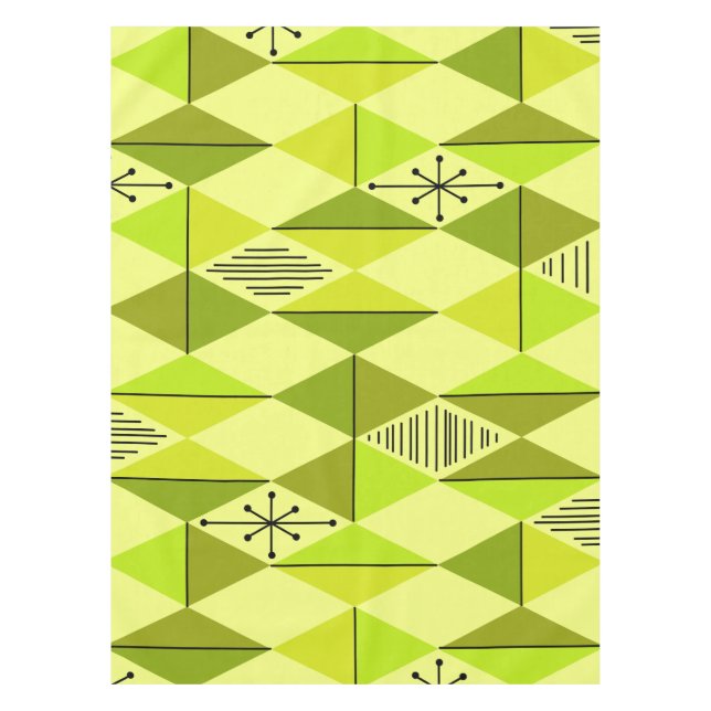 Atomic Age Art Diamonds Chartreuse Tablecloth (Front)