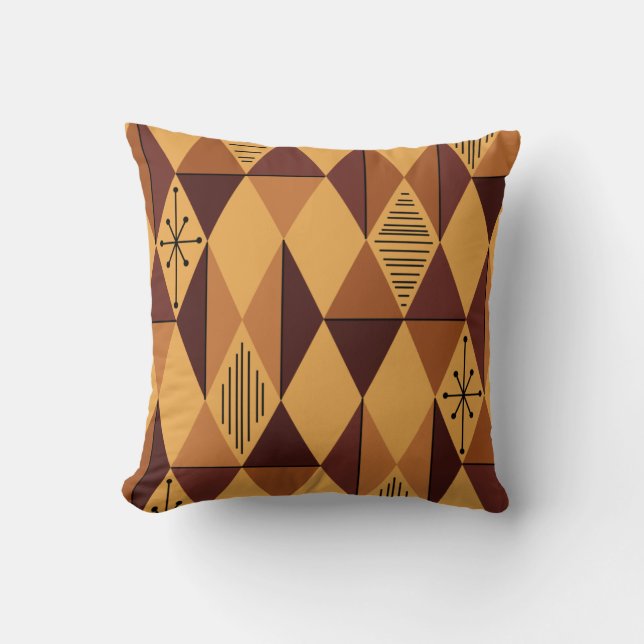 Atomic Age Art Diamonds Ochre Maroon Cushion (Front)