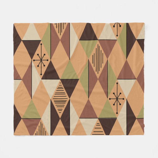 Atomic Age Art Diamonds Orange Brown Green Fleece Blanket (Front (Horizontal))