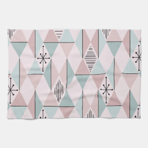 Atomic Age Art Diamonds Pastel Pink Green Tea Towel