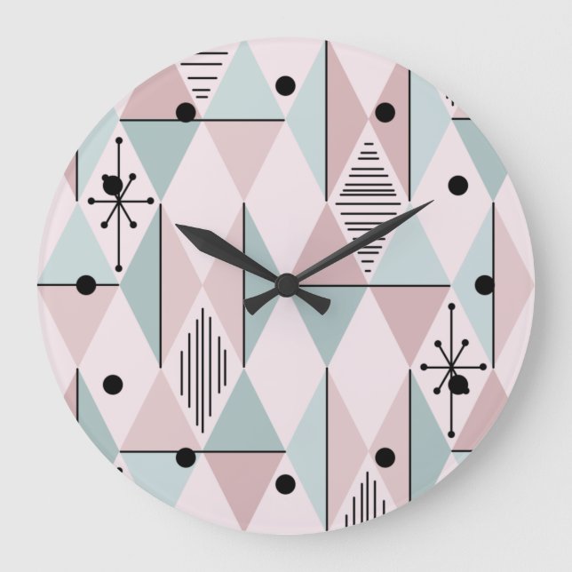 Atomic Age Art Diamonds Pink Mint Green Large Clock (Front)