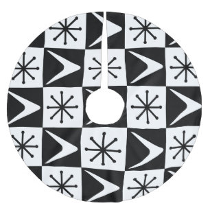 Atomic Age Chequered Boomerangs Black White Brushed Polyester Tree Skirt