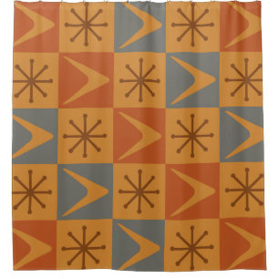 Atomic Age Chequered Boomerangs Burnt Orange Shower Curtain
