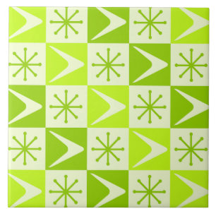 Atomic Age Chequered Boomerangs Chartreuse Tile