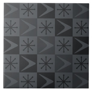 Atomic Age Chequered Boomerangs Grey Tile