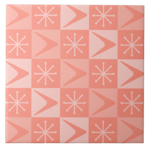 Atomic Age Chequered Boomerangs Peach Tile