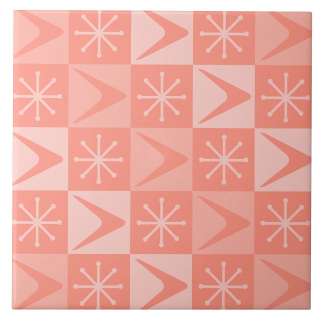 Atomic Age Chequered Boomerangs Peach Tile (Front)